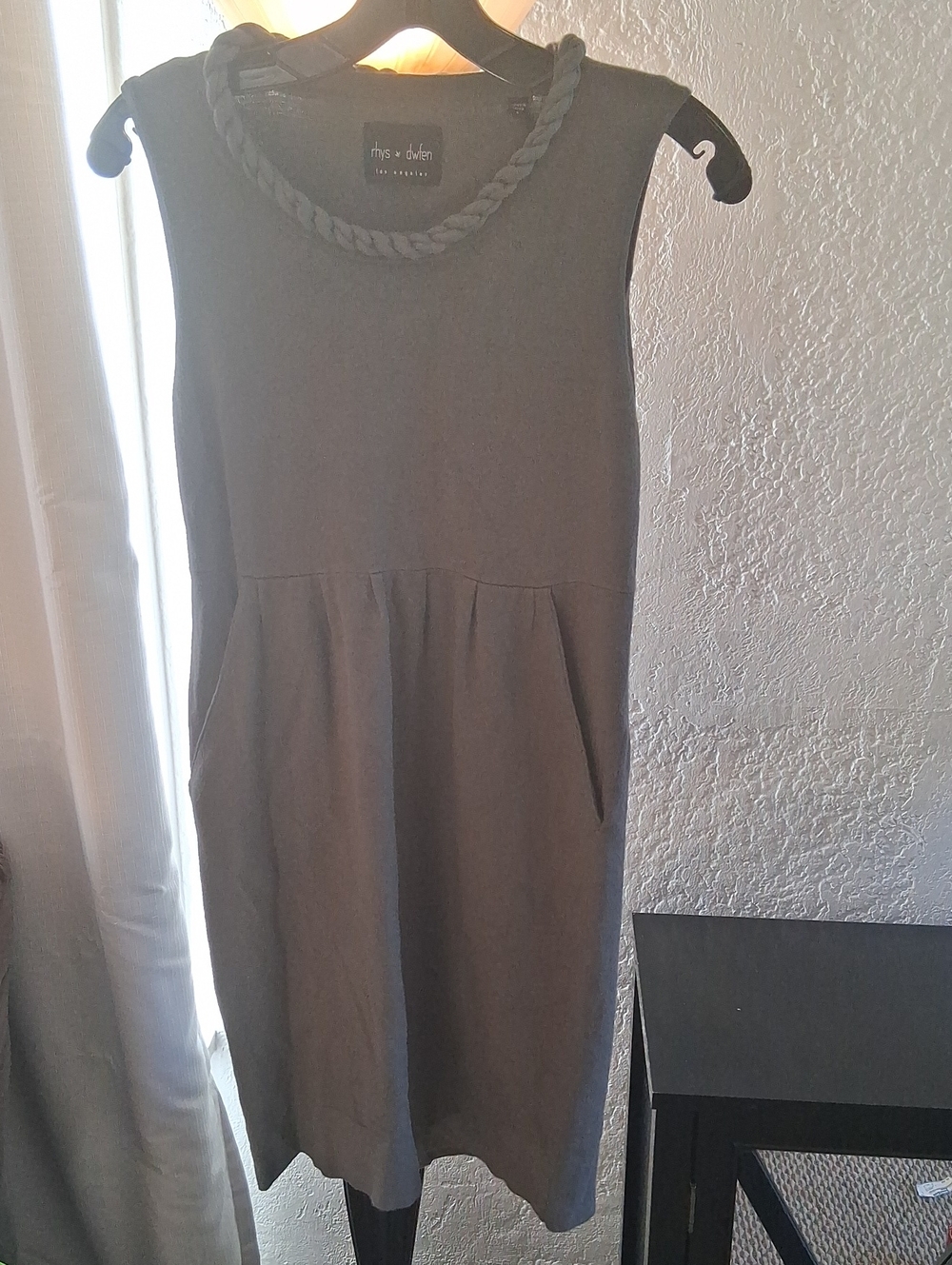 Braided-Neck Sleeveless Gray Knit Dress